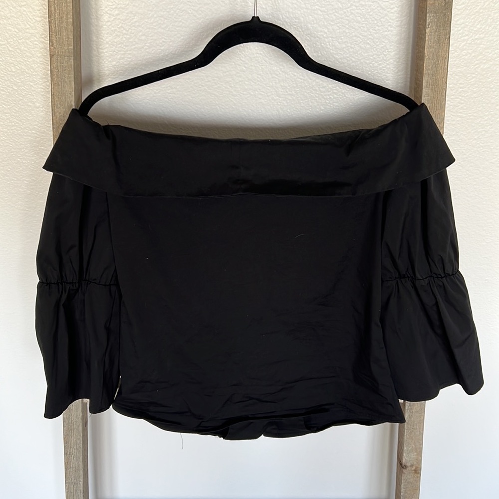 Zara Off Shoulder Button Up 3/4 Sleeve Black Shirt Size M - Picture 7 of 11